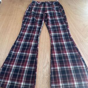 Almost Famous Women’s Plaid Flare Pants Size 7 Burgundy Navy Winter Y2K